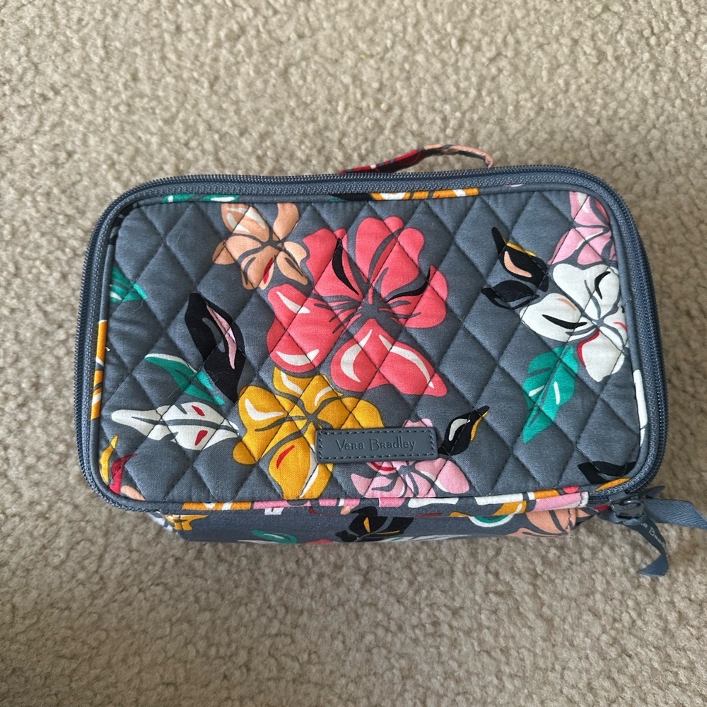 Vera Bradley Gray Quilted Floral Travel Cosmetic Case